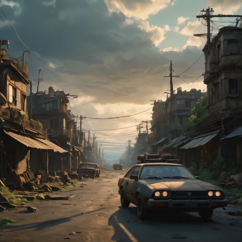 post-apocalyptic landscape,drive,post apocalyptic,the road,road forgotten,cuba background,atmosphere,havana,world digital painting,abandoned car,street canyon,wasteland,croft,concept art,racing road,saigon,the street,post-apocalypse,evening atmosphere,fallout4,Photography,General,Natural