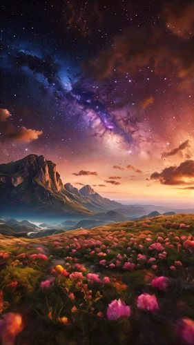 cosmos field,fantasy landscape,purple landscape,flower field,flowerful desert,field of flowers,landscape background,blooming field,sea of flowers,full hd wallpaper,blanket of flowers,flower background,flowers celestial,fairy galaxy,cosmos,beautiful landscape,flowers field,cosmos autumn,colorful stars,meadow landscape,Photography,General,Commercial