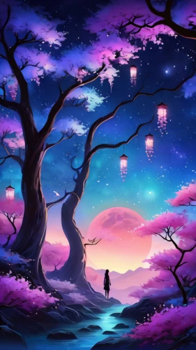 purple landscape,fantasy landscape,fantasy picture,landscape background,dream world,cartoon video game background,night scene,children's background,creative background,dreamland,fairy world,dusk background,art background,fairy galaxy,night sky,fantasy art,japanese sakura background,forest of dreams,world digital painting,background vector,Illustration,Realistic Fantasy,Realistic Fantasy 01