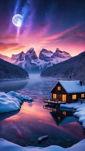 northen lights,ice planet,fantasy picture,greenland,fantasy landscape,moon seeing ice,northen light,ice landscape,northernlight,norther lights,moon and star background,astronomy,auroras,the northern lights,northern light,frozen bubble,landscape background,frozen lake,alien planet,beautiful landscape,Photography,General,Cinematic
