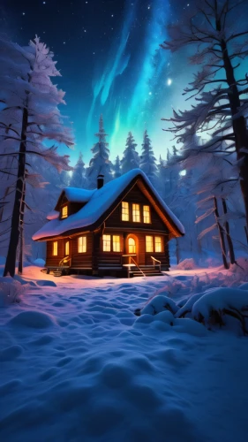 winter house,the cabin in the mountains,snow house,christmas landscape,log cabin,the northern lights,northen lights,northern lights,northern light,norther lights,winter background,polar lights,log home,finnish lapland,christmas snowy background,home landscape,house in mountains,lapland,beautiful home,house in the mountains,Illustration,Realistic Fantasy,Realistic Fantasy 04