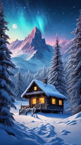christmas snowy background,winter background,christmas landscape,winter house,snowhotel,the cabin in the mountains,snow scene,snow landscape,snowy landscape,winter landscape,christmasbackground,snow house,log cabin,mountain hut,mountain huts,christmas travel trailer,winter village,christmas scene,home landscape,chalet,Illustration,Realistic Fantasy,Realistic Fantasy 05
