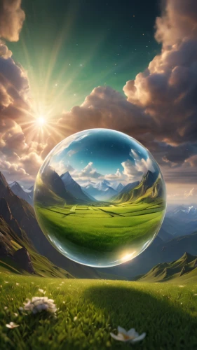 crystal ball-photography,glass sphere,crystal ball,lensball,giant soap bubble,glass ball,mirror in the meadow,parallel worlds,soap bubble,earth in focus,parabolic mirror,landscape background,fantasy picture,green bubbles,frozen soap bubble,lens reflection,cloud shape frame,a drop of,fantasy landscape,looking glass,Photography,General,Commercial