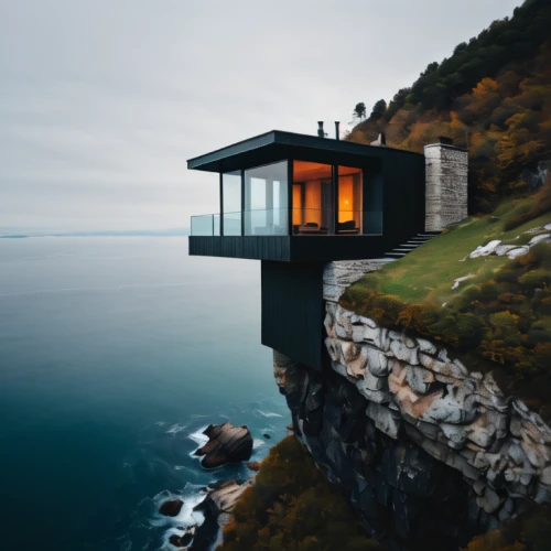 house by the water,house with lake,summer house,cubic house,house of the sea,inverted cottage,glass rock,mirror house,lifeguard tower,house in mountains,cliff top,lookout tower,observation deck,norway coast,observation tower,the observation deck,window with sea view,house in the mountains,pool house,holiday home
