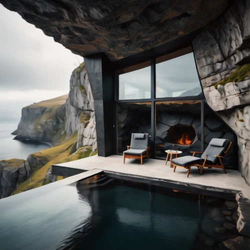 faroe islands,house in mountains,cave on the water,house in the mountains,fireplaces,beautiful home,pool house,luxury property,fire place,infinity swimming pool,fireplace,secluded,roof landscape,norway coast,house by the water,the cabin in the mountains,luxury,luxury bathroom,luxury hotel,home landscape