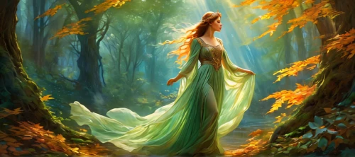 dryad,forest of dreams,faerie,elven forest,fantasy picture,enchanted forest,faery,forest background,fairy forest,ballerina in the woods,girl with tree,fae,fantasy art,girl in a long dress,celtic woman,the enchantress,rusalka,green forest,mystical portrait of a girl,autumn forest,Conceptual Art,Fantasy,Fantasy 05