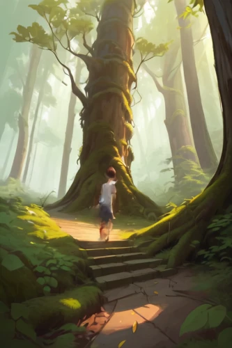 forest path,druid grove,forest walk,wooden path,forest background,monkey island,the forest,pathway,forest road,wander,forest,chestnut forest,cartoon forest,game illustration,devilwood,the path,the woods,hiking path,studio ghibli,in the forest