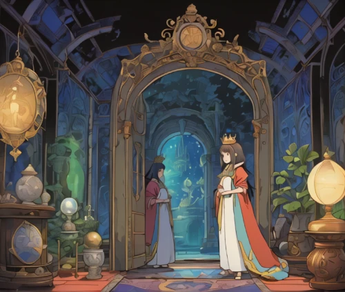 fairy tale,fantasia,a fairy tale,cinderella,fairy tale castle,fairy tale character,ornate room,frog prince,stage curtain,violet evergarden,king sword,magic mirror,fairy tales,emperor,rem in arabian nights,fantasy world,fairytales,camelot,kingdom,crown of the place,Illustration,Japanese style,Japanese Style 07