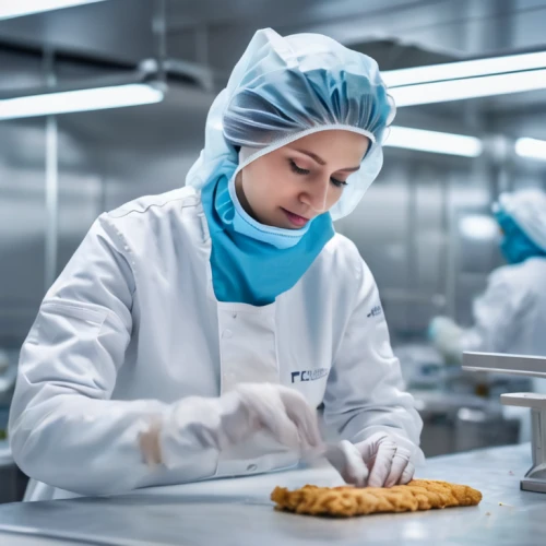 food processing,pastry chef,wafer cookies,anzac biscuit,pralines,chocolatier,chef's uniform,medicinal products,laboratory information,pathologist,confectioner,microbiologist,girl in the kitchen,medical glove,bakery products,woman holding pie,e-coli hazard,peanut brittle,packaging and labeling,in the pharmaceutical