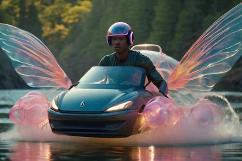 jet ski,lotus with hands,fantasia,cartoon car,guardian angel,lotus,winged,glass wings,pink car,merman,springform pan,merfolk,the beetle,seat dragon,digital compositing,fairy peacock,joyrider,electric mobility,wings transport,futuristic car,Photography,General,Cinematic