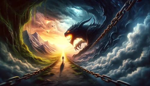 hollow way,nine-tailed,heaven gate,road of the impossible,the mystical path,fantasy picture,descent,the path,dragon of earth,fantasy art,pathway,fantasy landscape,chasm,winding road,dragon bridge,crevasse,northrend,devilwood,threshold,black dragon