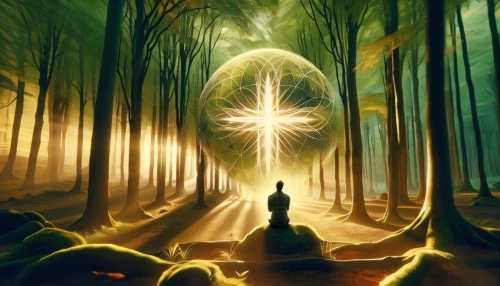 holy forest,the mystical path,forest of dreams,elven forest,fairy forest,light bearer,fantasy picture,the pillar of light,enchanted forest,world digital painting,forest path,druid grove,forest background,magic tree,inner light,the forest,fantasy art,sci fiction illustration,divination,enlightenment