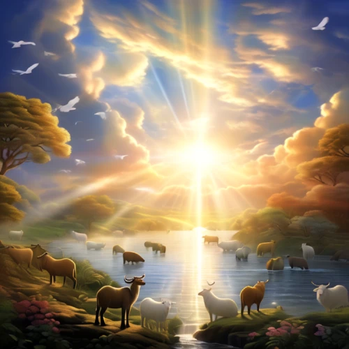 fantasy picture,landscape background,fantasy landscape,background view nature,world digital painting,children's background,animal migration,unicorn background,nature landscape,noah's ark,fantasy art,deer illustration,beautiful landscape,3d fantasy,background image,dream world,zodiacal signs,bird kingdom,landscape nature,migratory birds