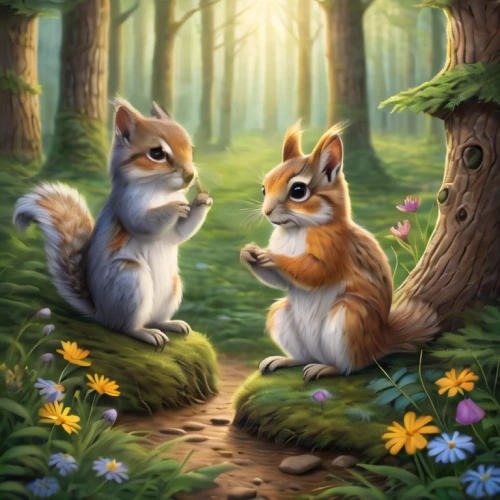 squirrels,woodland animals,chinese tree chipmunks,squirell,forest animals,forest background,cute animals,whimsical animals,sciurus,cute cartoon image,fox stacked animals,garden-fox tail,foxes,eurasian red squirrel,red squirrel,springtime background,game illustration,fairy forest,squirrel,children's background