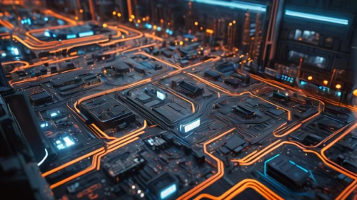 circuitry,maze,circuit board,city blocks,metropolis,3d render,intersection,tileable,fractal lights,cinema 4d,isometric,futuristic landscape,industrial area,render,fractal environment,electrical grid,3d rendered,cubes,3d rendering,cyberpunk,Photography,General,Sci-Fi