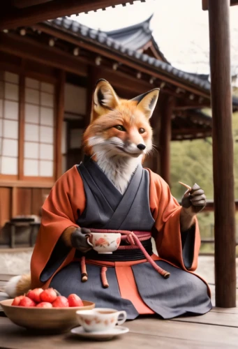 kitsune,tea zen,adorable fox,cute fox,a fox,fox,inari,tea ceremony,child fox,samurai,kaiseki,garden-fox tail,foxes,tsukemono,cat drinking tea,kyoto,meditating,chinese pastoral cat,goki,little fox