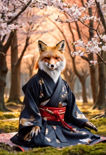 kitsune,sōjutsu,samurai,fox,tea zen,zen master,zen,tsukemono,a fox,japanese sakura background,mukimono,ryokan,sensei,inari,kaiseki,battōjutsu,iaijutsu,tea ceremony,goki,cute fox