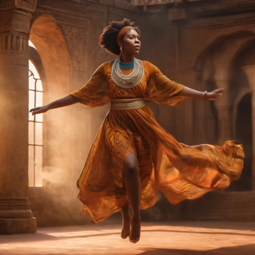 orange robes,leap for joy,dancer,gracefulness,tiana,firedancer,sprint woman,woman playing,african woman,dance,digital compositing,leap,girl in a historic way,leaping,cg artwork,twirling,flying girl,fire dance,ethnic dancer,graceful,Photography,General,Natural