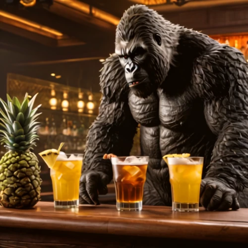 gorilla,kong,king kong,the drinks,great apes,drinking party,ape,harvey wallbanger,drinks,dark 'n' stormy,primate,drink icons,primates,beer cocktail,three monkeys,beverages,rum swizzle,barman,liquor bar,lynchburg lemonade