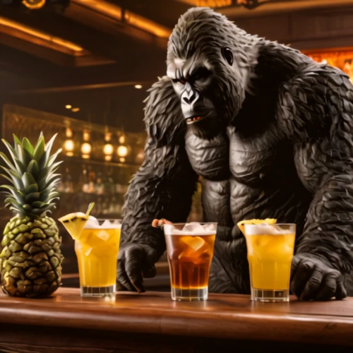 gorilla,king kong,kong,the drinks,harvey wallbanger,great apes,drinking party,ape,drinks,primate,barman,pineapple cocktail,beer cocktail,bartender,a drink,drink icons,dark 'n' stormy,beverages,drinking establishment,silverback