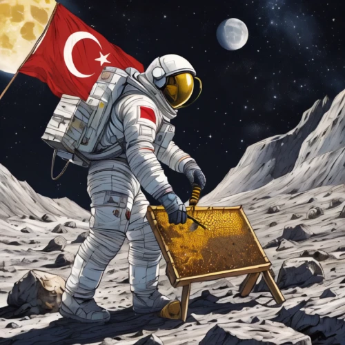 moon landing,moon rover,mission to mars,turkish flag,herfstanemoon,space tourism,flag of turkey,moon car,cosmonautics day,space art,space craft,cümbüş,red planet,astronautics,apollo program,buzz aldrin,i'm off to the moon,lunar landscape,space voyage,lunar,Illustration,Realistic Fantasy,Realistic Fantasy 06