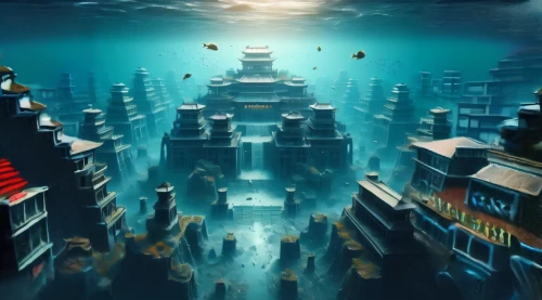 underwater playground,underwater background,undersea,ocean underwater,underwater landscape,cube sea,ocean floor,under sea,under the sea,atlantis,fantasy city,the bottom of the sea,underwater oasis,underwater world,under the water,deep sea,bottom of the sea,house of the sea,ancient city,aquarium