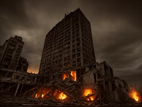 destroyed city,city in flames,apocalyptic,apocalypse,post-apocalyptic landscape,post-apocalypse,the conflagration,post apocalyptic,pripyat,scorched earth,hashima,conflagration,burning earth,demolition,detroit,environmental destruction,fire damage,destroy,fire land,tower block