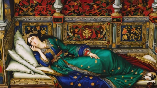 woman on bed,the sleeping rose,holbein,radha,girl lying on the grass,woman laying down,oriental painting,orientalism,lover's grief,woman playing,dornodo,pietà,tapestry,renaissance,woman praying,lacerta,idyll,cepora judith,young couple,woman sitting,Illustration,Japanese style,Japanese Style 05