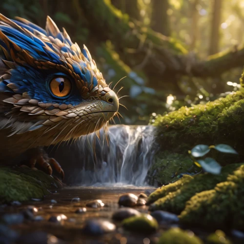 forest dragon,gryphon,quill,3d fantasy,ori-pei,full hd wallpaper,forest animal,fantasy picture,fantasy art,basilisk,perched on a log,digital compositing,anthropomorphized animals,owl-real,3d rendered,hobbit,faery,dragon of earth,mowgli,fae