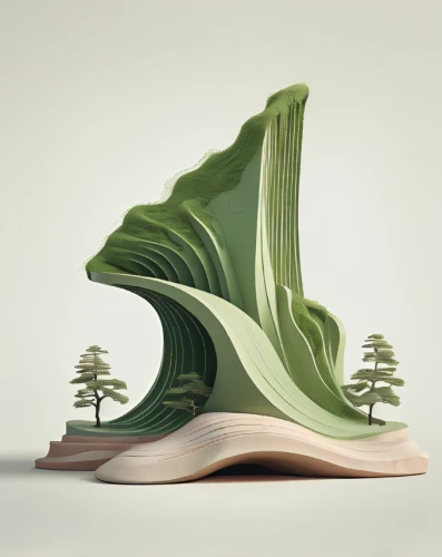 green folded paper,bookend,spiral book,wave wood,cardstock tree,wooden mockup,folded paper,bonsai tree,bookshelf,floating island,paper art,book pages,tree slice,trees with stitching,wooden shelf,wood art,flourishing tree,paper stand,bonsai,douglas fir