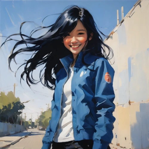 mari makinami,白斩鸡,a girl's smile,2d,青龙菜,hinata,japanese woman,girl portrait,jacket,parka,anime japanese clothing,girl with speech bubble,blue painting,asian woman,asian girl,little girl in wind,nico,japanese idol,photo painting,azusa nakano k-on
