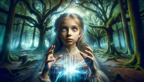 mystical portrait of a girl,fantasy picture,faerie,enchanted forest,faery,the enchantress,fantasy art,photo manipulation,child fairy,sci fiction illustration,little girl fairy,children's fairy tale,photomanipulation,children's background,divination,girl with tree,photoshop manipulation,world digital painting,fairy forest,dryad