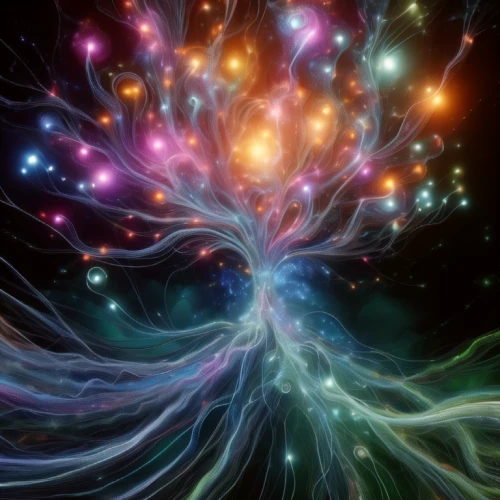 colorful tree of life,apophysis,magic tree,neural pathways,cosmic flower,tree of life,neurons,flourishing tree,light fractal,connectedness,branching,the branches of the tree,axons,neural network,wondertree,branched asphodel,fractal lights,crown chakra,blossom tree,consciousness