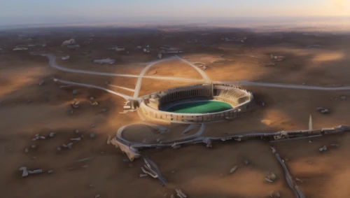 soccer-specific stadium,stadium falcon,solar cell base,mongolia mnt,football stadium,cosmos field,baseball stadium,radio telescope,dubai desert,olympic stadium,futuristic landscape,soccer field,stadium,oval forum,sky space concept,baseball diamond,qasr azraq,namibia nad,futuristic architecture,ballpark