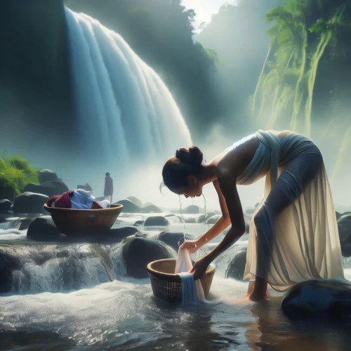 woman at the well,fetching water,water nymph,ayurveda,world digital painting,water lotus,sacred lotus,river of life project,fantasy picture,fresh water,wishing well,mother earth,pouring tea,flowing water,water flowing,rice water,washing drum,water fall,laundress,natural water