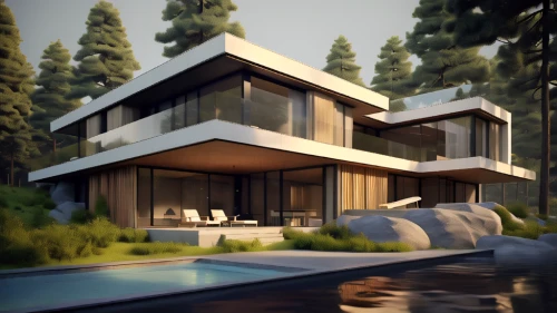 modern house,3d rendering,render,mid century house,modern architecture,3d render,pool house,3d rendered,luxury home,dunes house,mid century modern,luxury property,house by the water,modern style,beautiful home,cubic house,house in the forest,house in the mountains,chalet,house in mountains