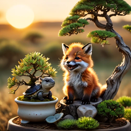 cute fox,adorable fox,little fox,garden-fox tail,child fox,fox stacked animals,bonsai,a fox,fox,bonsai tree,foxes,desert fox,red panda,tea zen,cute animals,fox with cub,whimsical animals,maple bonsai,swift fox,cute animal