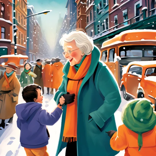 book illustration,sci fiction illustration,the snow queen,a collection of short stories for children,winter service,snow scene,carol singers,walk with the children,christmas carol,overcoat,christmas story,coat color,kids illustration,the snow falls,carol colman,children's christmas,fourth advent,snowstorm,advent market,candlemas