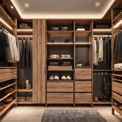 walk-in closet,closet,wardrobe,storage cabinet,shelving,cabinetry,dresser,cupboard,drawers,women's closet,room divider,modern room,shelves,interior design,armoire,modern style,organized,cabinets,dark cabinetry,dressing room