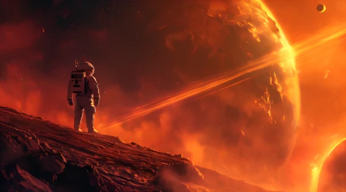 fire planet,red planet,space art,sci fiction illustration,burning earth,exoplanet,scorched earth,fire background,alien planet,solar eruption,mission to mars,cg artwork,vast,astronaut,planet mars,inner planets,earth rise,molten,martian,binary system