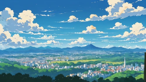 darjeeling,studio ghibli,meteora,skyline,landscape background,panoramical,tsumugi kotobuki k-on,mountainous landscape,japanese mountains,honolulu,sky city,mountain world,panoramic landscape,city skyline,mount scenery,skyland,mountains,background images,japan landscape,background image,Illustration,Japanese style,Japanese Style 06