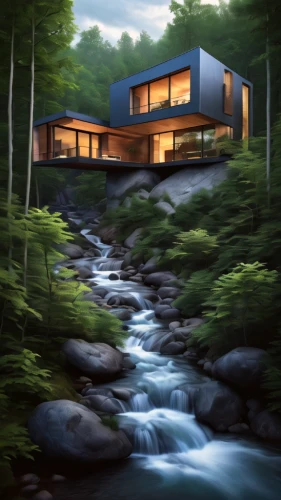 house by the water,house in mountains,house in the forest,house in the mountains,modern house,the cabin in the mountains,modern architecture,mid century house,beautiful home,house with lake,luxury property,home landscape,river view,timber house,japanese architecture,inverted cottage,river side,floating huts,water mill,log home,Conceptual Art,Fantasy,Fantasy 28