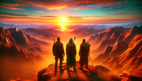 guards of the canyon,travelers,mountain sunrise,three wise men,three kings,chasm,shamanism,pillars of creation,shamanic,the three magi,the three wise men,journey,fantasy picture,holy three kings,summit,the spirit of the mountains,fire mountain,binary system,ancient people,the dawn family