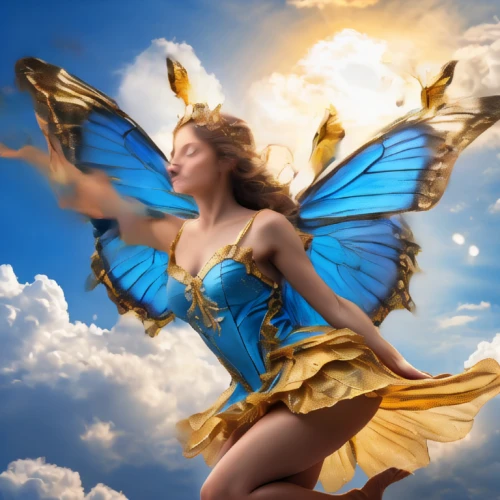 fairies aloft,faerie,sky butterfly,blue butterfly background,cupido (butterfly),ulysses butterfly,faery,fairy,butterfly background,fantasy woman,gatekeeper (butterfly),flutter,fantasy art,image manipulation,fantasy picture,julia butterfly,fairy queen,digital compositing,vanessa (butterfly),celtic woman,Photography,General,Natural