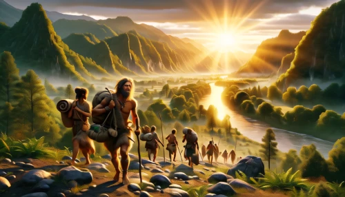 ancient people,aborigines,guards of the canyon,world digital painting,travelers,river of life project,primitive people,indigenous painting,neanderthals,background image,human evolution,germanic tribes,prehistory,hikers,afar tribe,colonization,fantasy picture,khokhloma painting,people in nature,journey