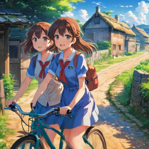 haruhi suzumiya sos brigade,biking,bicycling,bicycle ride,bike ride,bicycle,cycling,bicycle riding,bike riding,bike,studio ghibli,euphonium,hiyayakko,girl and boy outdoor,delivery service,llenn,tsumugi kotobuki k-on,kyoto,school children,bicycles