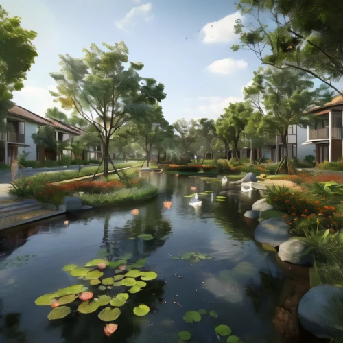 landscape design sydney,landscape designers sydney,3d rendering,garden design sydney,garden pond,lotus pond,houston texas apartment complex,new housing development,feng shui golf course,pond flower,koi pond,sake gardens,3d rendered,render,floating islands,lily pond,pond plants,resort,zen garden,golf resort