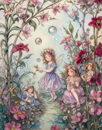 fairy world,fairy galaxy,vintage fairies,fairies,fairies aloft,fairy forest,children's fairy tale,faery,apple blossoms,coral bells,rosebuds,wonderland,rosa 'the fairy,lilly pond,little girl fairy,apple blossom,lily pond,little angels,child fairy,fairy tale