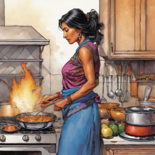 cooking book cover,tamil food,south indian cuisine,indian cuisine,indian woman,cooking plantain,eritrean cuisine,sri lankan cuisine,food and cooking,indian chinese cuisine,red cooking,tamil culture,food preparation,chana masala,east indian,karahi,gas stove,cookery,girl in the kitchen,cooking