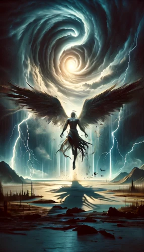 archangel,the archangel,strom,fantasy picture,heroic fantasy,angelology,dark angel,god of thunder,death angel,of prey eagle,uriel,fantasy art,flying hawk,wind warrior,gryphon,the storm of the invasion,maelstrom,storm,falconer,angel of death